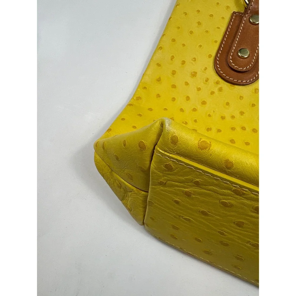 Maurizio Taiuti Yellow‎ Ostrich Embossed Leather Tote Bag Made in Italy Handbag